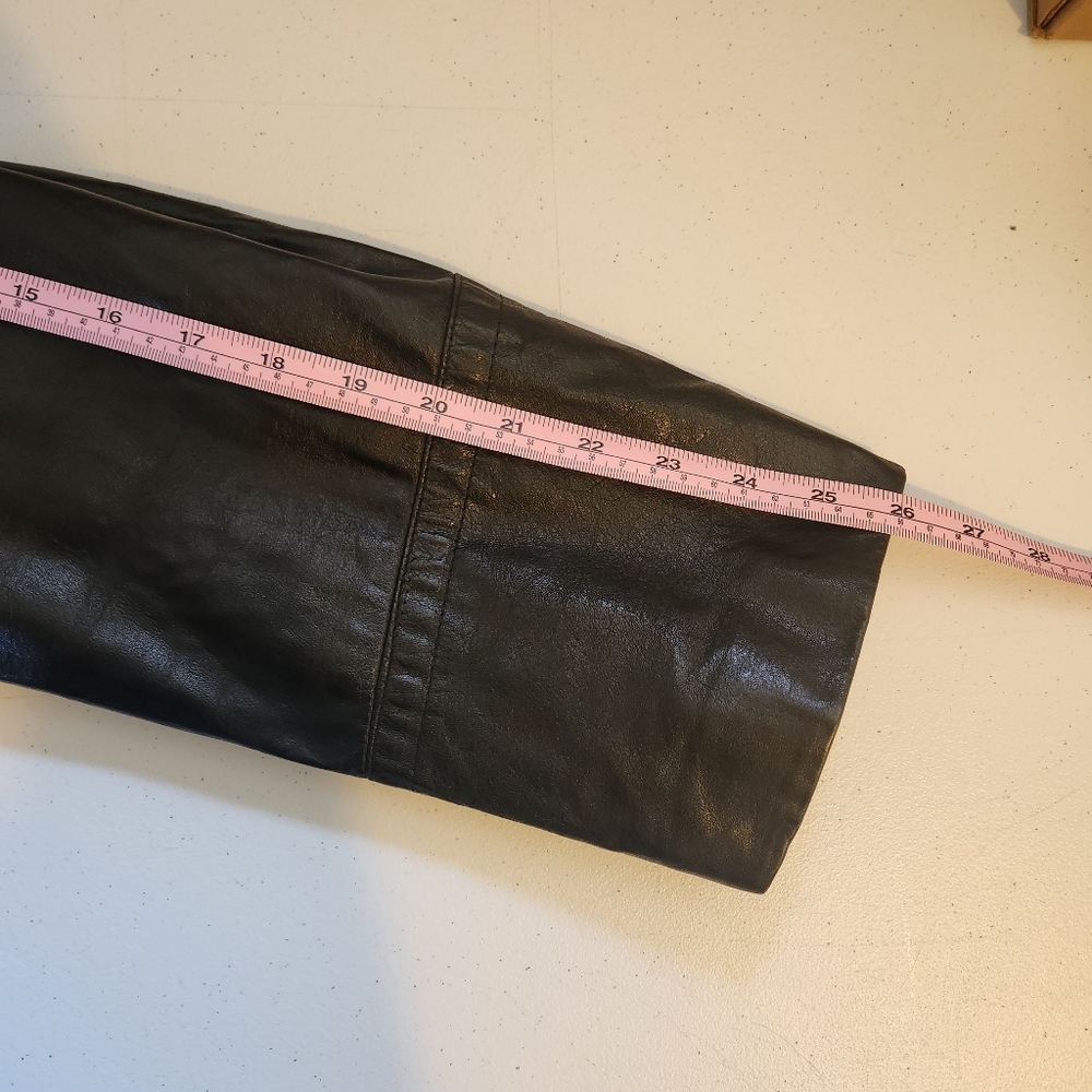 Vintage 1970s Long Black Leather Coat Jacket Mens size Medium Faux Fur Winter - Picture 16 of 16